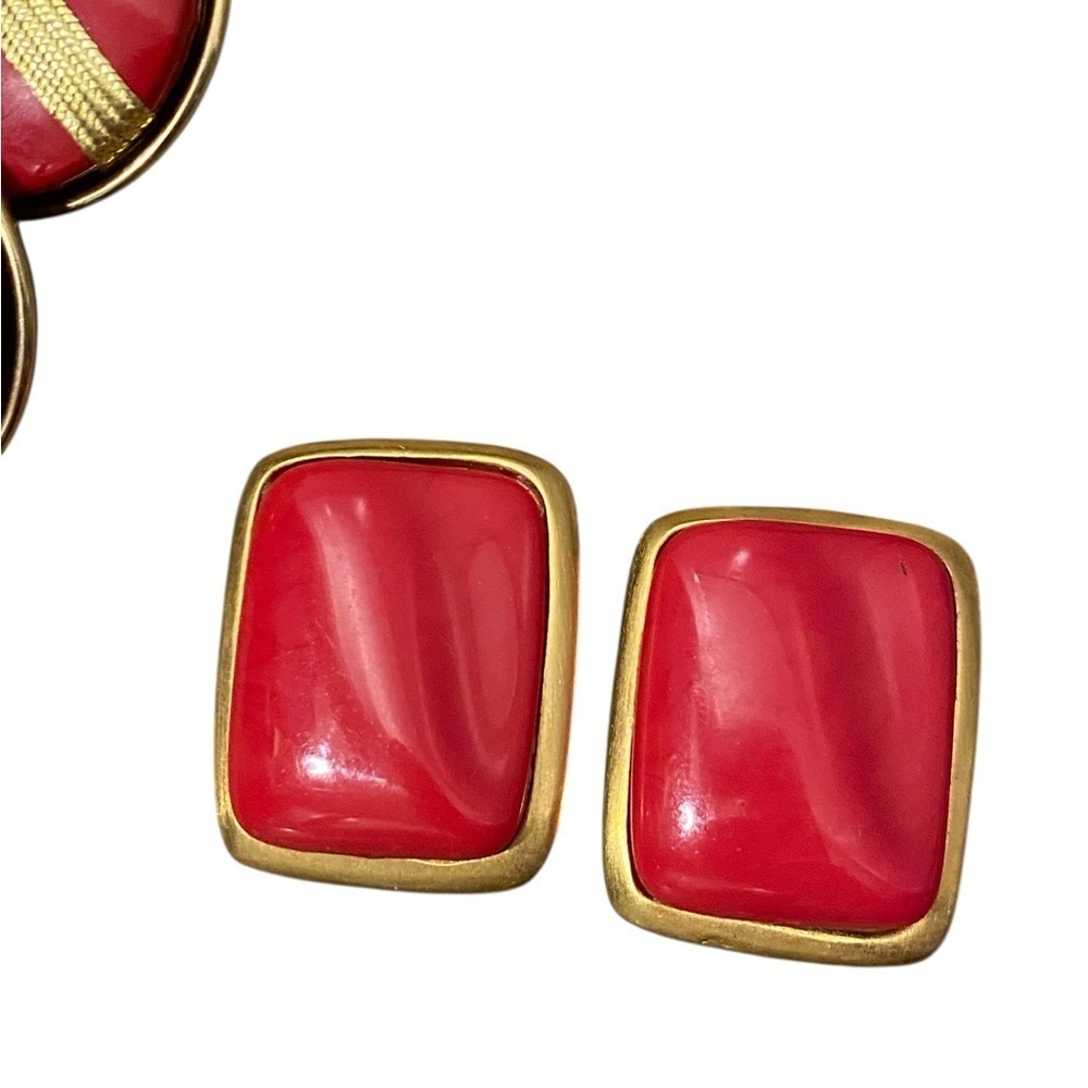 Vintage Red And Gold Womens 1980s Retro Clipon Costume Earrings set of 3 - Picture 4 of 7